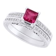 thumbnail image 1 of AFFY (1.05 cttw) Simulated Pink Sapphire & White Natural Diamond Antique Engagement Wedding Ring Set In 14k White Gold With Ring Size 13, 1 of 1