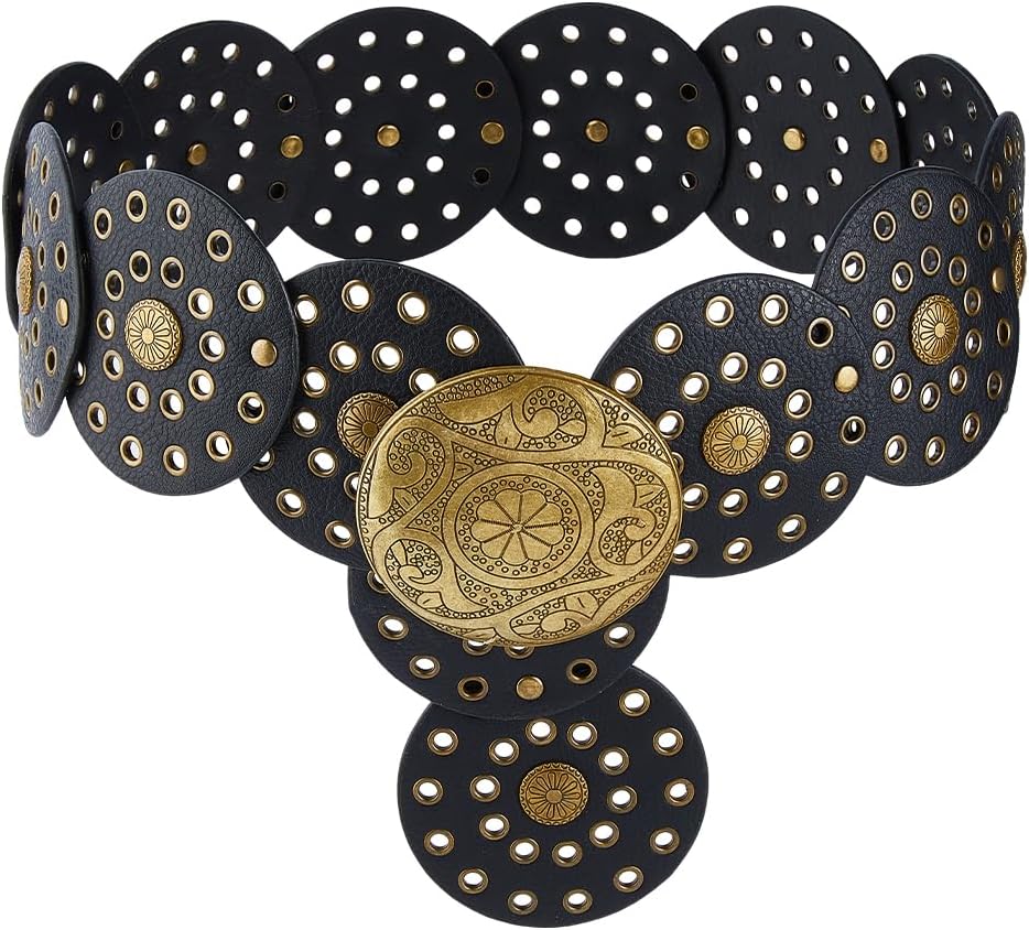 8559 Western Belts For Women Wide Hollow Disc Leather Belt Cowgirl Waist Western Belts for Women Wide Hollow Disc Leather Belt  main image 4