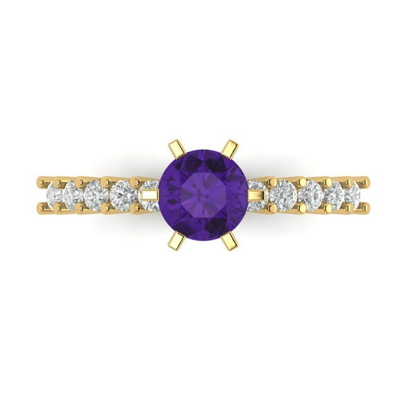 Solitaire with Accents Engagement Ring for Women - 1.05ct Natural Amethyst in 14K Yellow Gold Promise Ring