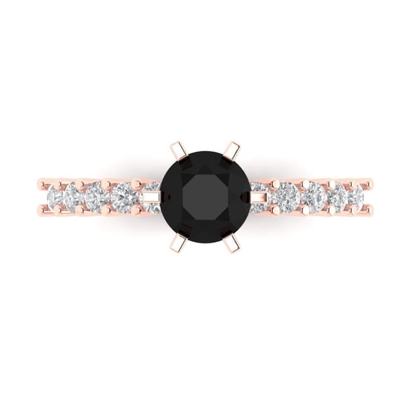 Clara Pucci 14K Rose Gold 1.05ct Onyx Solitaire with Accents Ring for Women