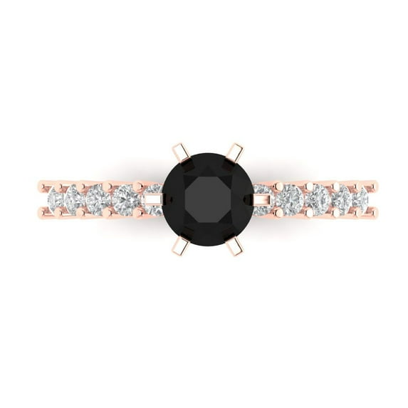 1.05ct Round Cut Black Natural Onyx 18k Pink Rose Gold Engraving Statement Bridal Wedding Designer Ring Size 4