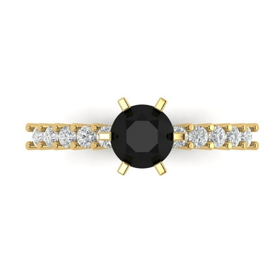 1.05ct Round Cut Black Natural Onyx 18k Yellow Gold Engraving Statement Bridal Wedding Designer Ring Size 8.5
