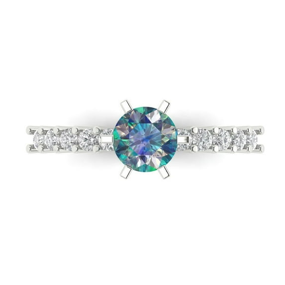 1.05ct Round Cut Blue Moissanite 14k White Gold Engraving Statement Bridal Wedding Designer Ring Size 9.5