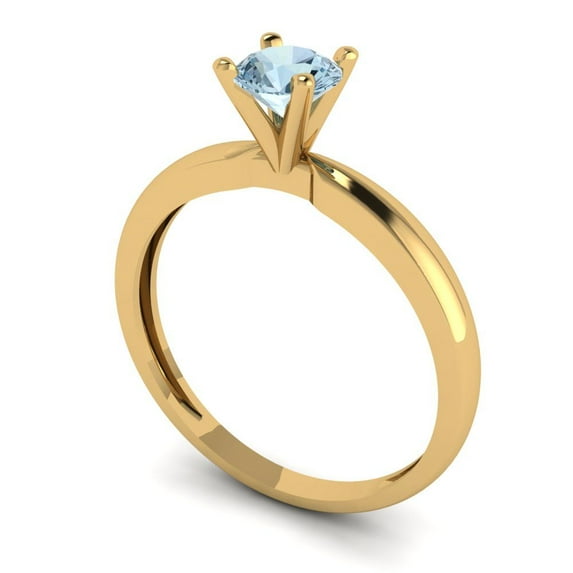 1.05ct Round Cut Blue Natural Sky Blue Topaz 14k Yellow Gold Engraving Statement Bridal Wedding Designer Ring Size 7.25