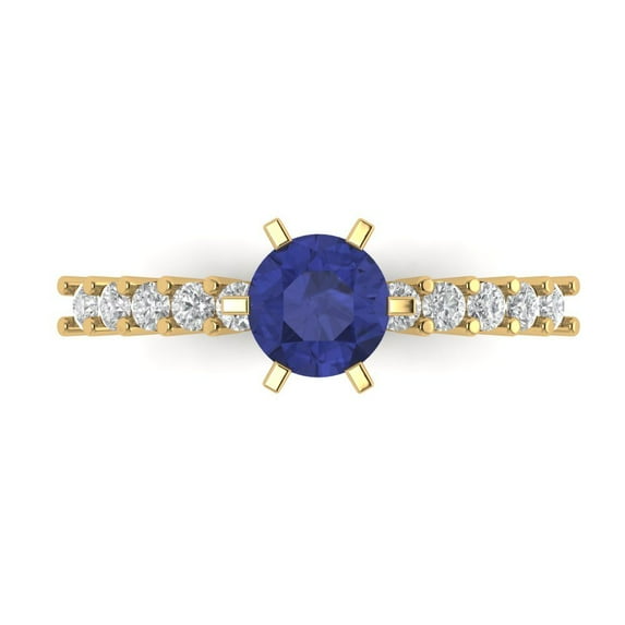 1.05ct Round Cut Blue Tanzanite 18k Yellow Gold Engraving Statement Bridal Wedding Designer Ring Size 8