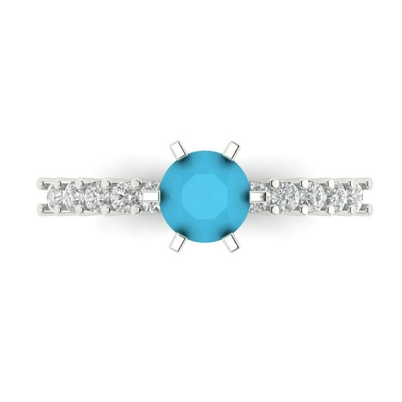 Clara Pucci 14K White Gold 1.05ct Turquoise Solitaire with Accents Ring