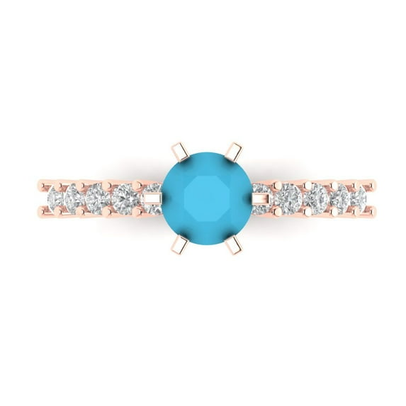 1.05ct Round Cut Blue Turquoise 18k Pink Rose Gold Engraving Statement Bridal Wedding Designer Ring Size 4