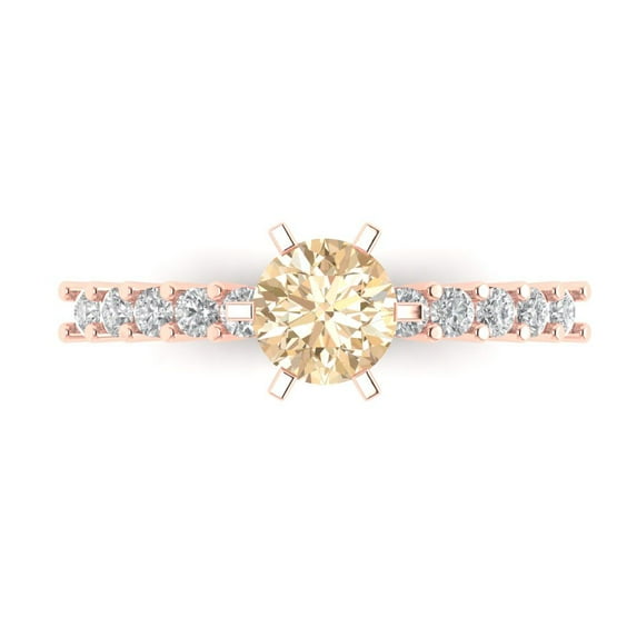 1.05ct Round Cut Brown Natural Morganite 18k Pink Rose Gold Engraving Statement Bridal Wedding Designer Ring Size 6