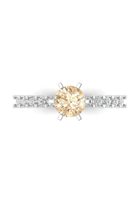 1.05ct Round Cut Brown Natural Morganite 18k White Gold Engraving Statement Bridal Wedding Designer Ring Size 5