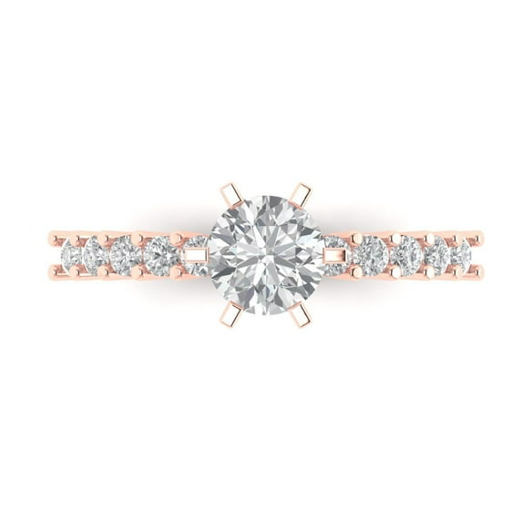 1.05ct Round Cut Clear Moissanite 18k Pink Rose Gold Engraving Statement Bridal Wedding Designer Ring Size 3.5