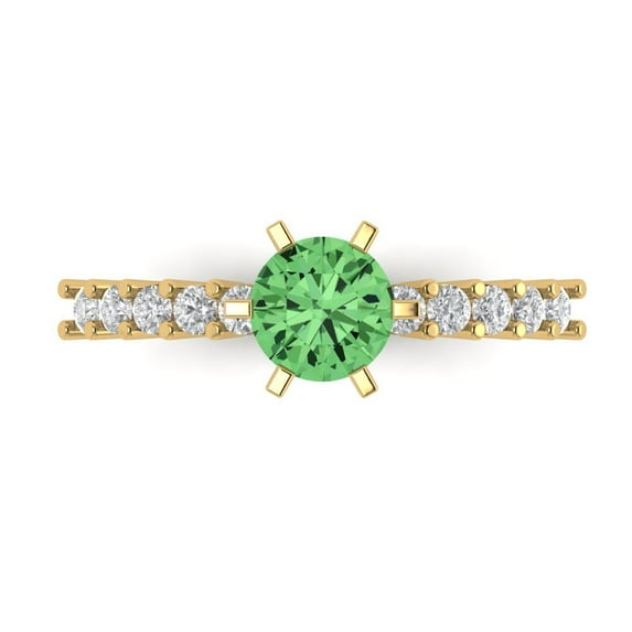1.05ct Round Cut Green Crystal 18k Yellow Gold Engraving Statement Bridal Wedding Designer Ring Size 5.5