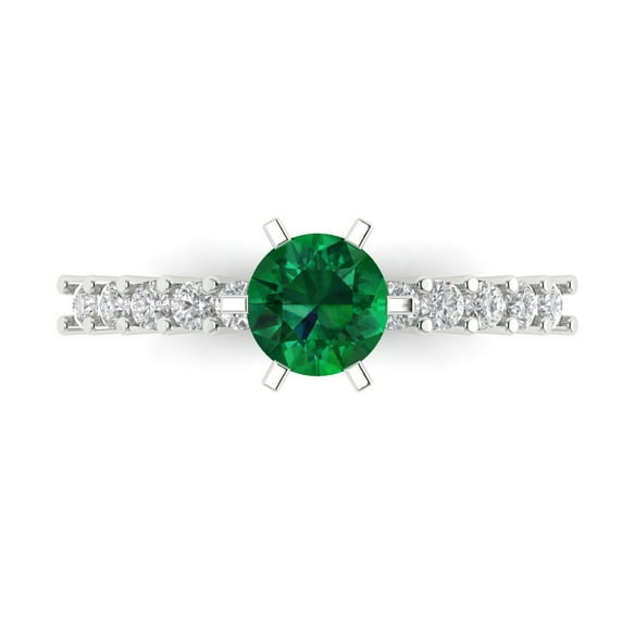 Clara Pucci 14K White Gold 1.05ct Emerald Solitaire with Accents Ring