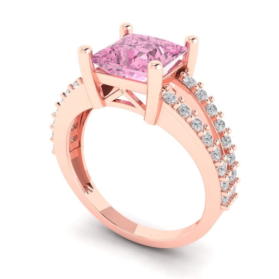1.05ct Round Cut White Sapphire 14k Pink Rose Gold Engraving Statement Bridal Wedding Designer Ring Size 4.5