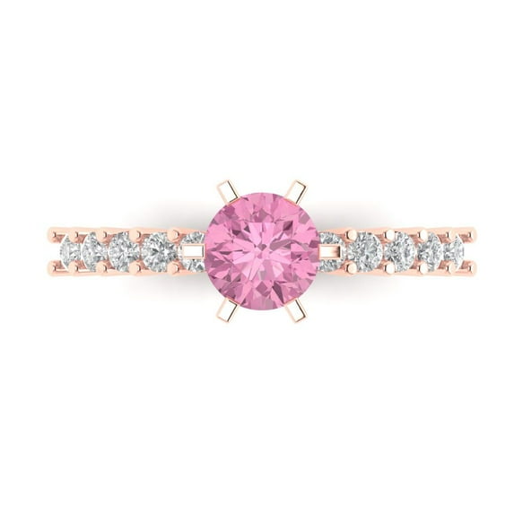 1.05ct Round Cut Pink Crystal 18k Pink Rose Gold Engraving Statement Bridal Wedding Designer Ring Size 7