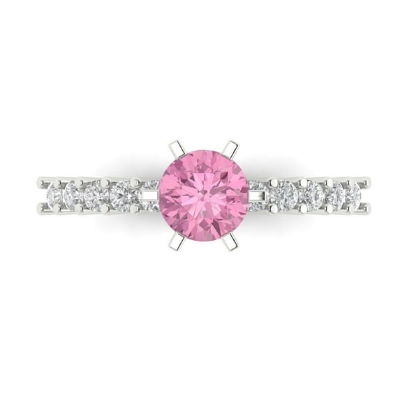 1.05ct Round Cut Pink Crystal 18k White Gold Engraving Statement Bridal Wedding Designer Ring Size 10.5