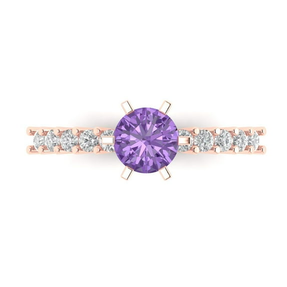 1.05ct Round Cut Purple Alexandrite 14k Pink Rose Gold Engraving Statement Bridal Wedding Designer Ring Size 9