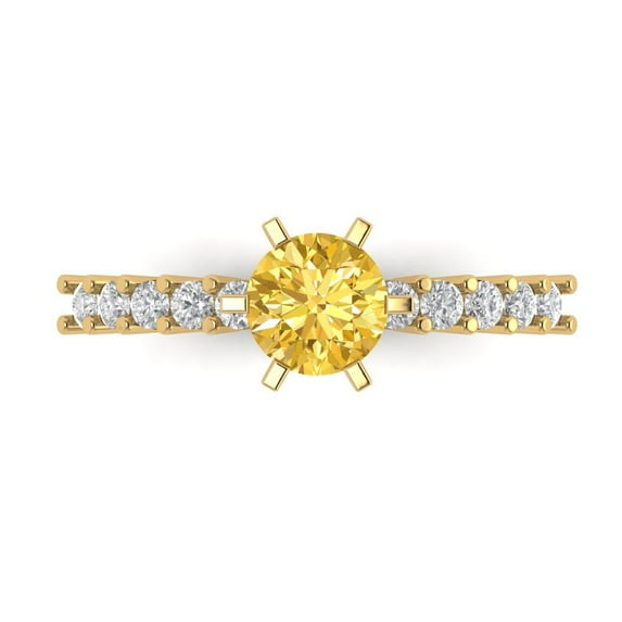 1.05ct Round Cut Yellow Crystal 14k Yellow Gold Engraving Statement Bridal Wedding Designer Ring Size 10