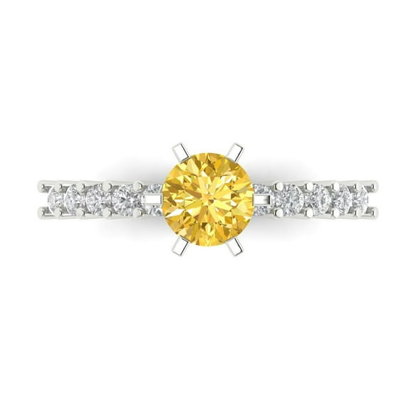 Clara Pucci 14K White Gold 1.05ct Citrine Solitaire with Accents Ring