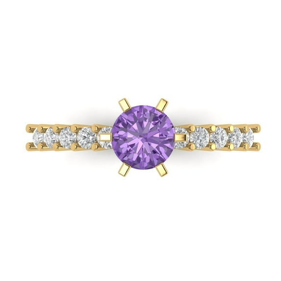 Clara Pucci 14K Yellow Gold Solid Gold Alexandrite Solitaire with Accents Anniversary Ring for Women - 1.05 cttw Round Cut