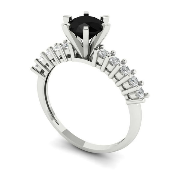 1.05ct round cut black natural onyx 14k white gold Bridal Wedding Engagement Promise Anniversary Ring for Women size 8.25