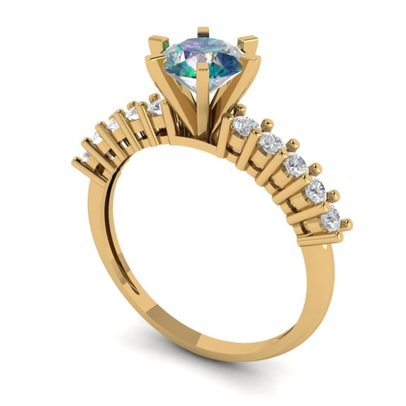 1.05ct round cut blue moissanite 14k yellow gold Bridal Wedding Engagement Promise Anniversary Ring for Women size 8.75