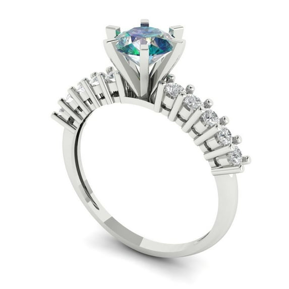 1.05ct round cut blue moissanite 18k white gold Bridal Wedding Engagement Promise Anniversary Ring for Women size 7.5
