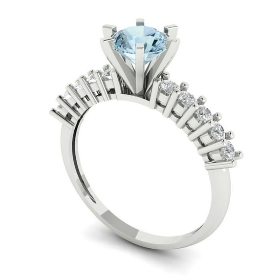 1.05ct round cut blue Zircon 18k white gold Bridal Wedding Engagement Promise Anniversary Ring for Women size 7.25