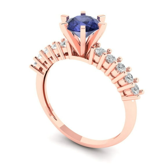 1.05ct round cut blue tanzanite 14k rose gold Bridal Wedding Engagement Promise Anniversary Ring for Women size 6.75