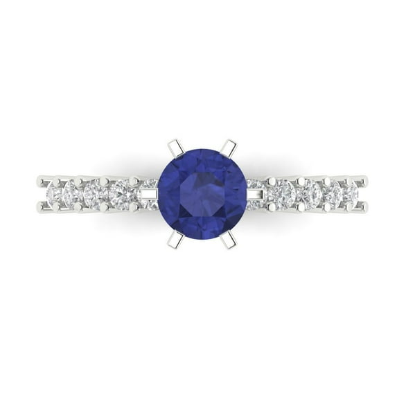 Clara Pucci 14K White Gold Solid Gold Tanzanite Solitaire with Accents Anniversary Ring for Women - 1.05 cttw Round Cut
