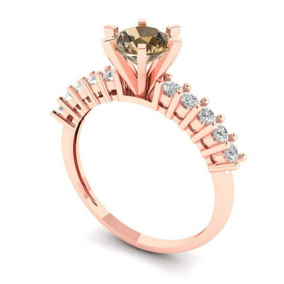 1.05ct round cut champagne Zircon 14k rose gold Bridal Wedding Engagement Promise Anniversary Ring for Women size 4.25