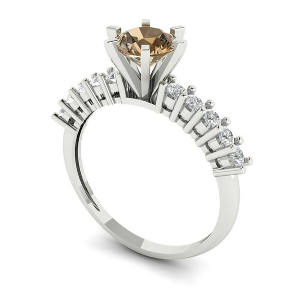 1.05ct round cut champagne Zircon 14k white gold Bridal Wedding Engagement Promise Anniversary Ring for Women size 7.75