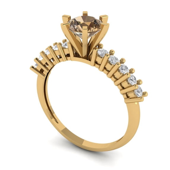 1.05ct round cut champagne Zircon 18k yellow gold Bridal Wedding Engagement Promise Anniversary Ring for Women size 10