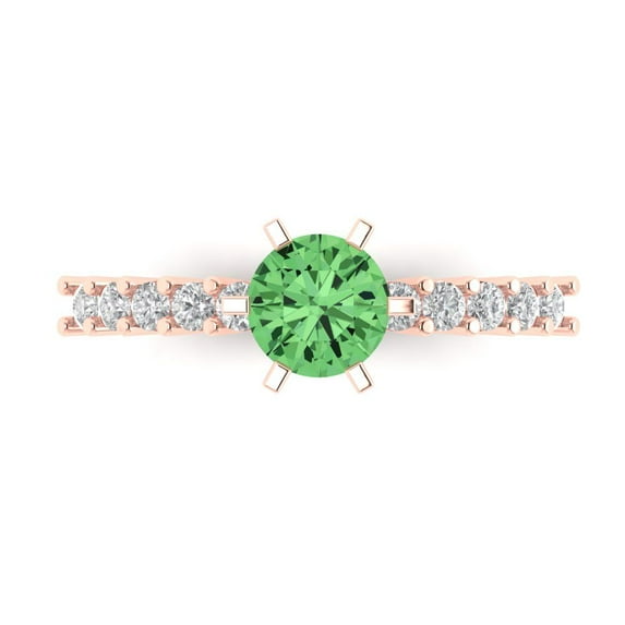 Clara Pucci 14K Rose Gold Solid Gold Green Solitaire with Accents Anniversary Ring for Women - 1.05 cttw Round Cut