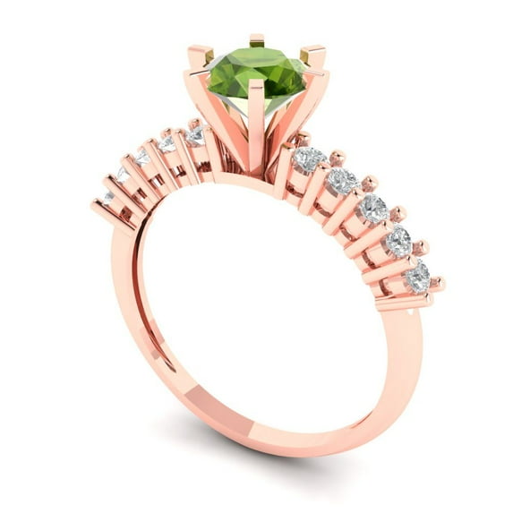 1.05ct round cut green natural peridot 14k rose gold Bridal Wedding Engagement Promise Anniversary Ring for Women size 6.75