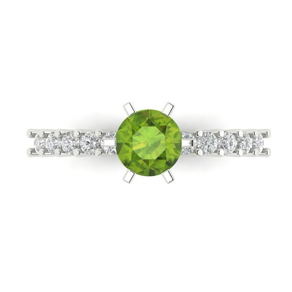 Clara Pucci 14K White Gold Solid Gold Peridot Solitaire with Accents Anniversary Ring for Women - 1.05 cttw Round Cut
