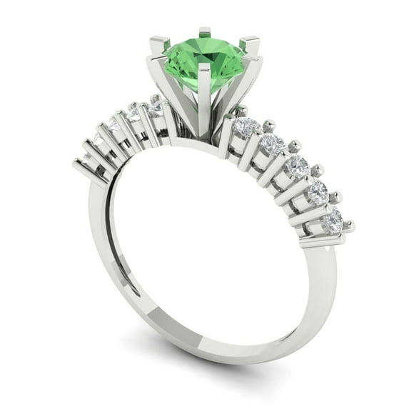 1.05ct round cut green Zircon 18k white gold Bridal Wedding Engagement Promise Anniversary Ring for Women size 7