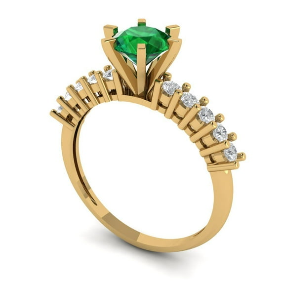 1.05ct round cut green emerald 18k yellow gold Bridal Wedding Engagement Promise Anniversary Ring for Women size 10.5