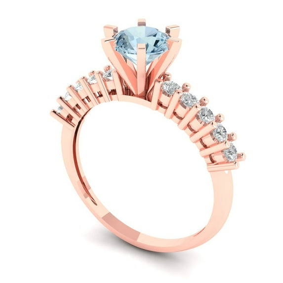 1.05ct round cut natural sky blue topaz 14k rose gold Bridal Wedding Engagement Promise Anniversary Ring for Women size 4