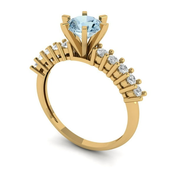 1.05ct round cut natural swiss blue topaz 18k yellow gold Bridal Wedding Engagement Promise Anniversary Ring for Women size 4