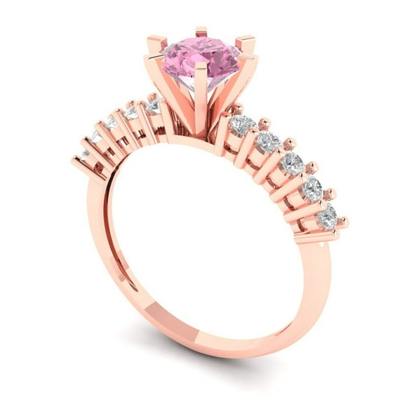 1.05ct round cut pink Zircon 14k rose gold Bridal Wedding Engagement Promise Anniversary Ring for Women size 5.25