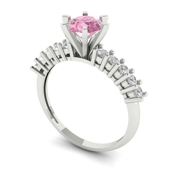 1.05ct round cut pink Zircon 18k white gold Bridal Wedding Engagement Promise Anniversary Ring for Women size 7.25