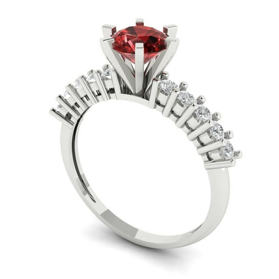 1.05ct round cut red natural garnet 18k white gold Bridal Wedding Engagement Promise Anniversary Ring for Women size 10.25