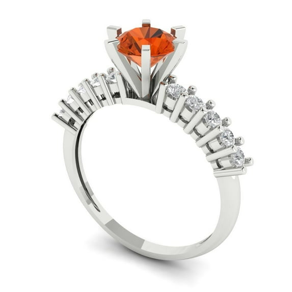 1.05ct round cut red Zircon 18k white gold Bridal Wedding Engagement Promise Anniversary Ring for Women size 10.25