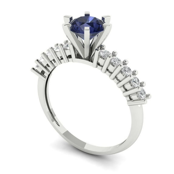 1.05ct round cut blue sapphire 18k white gold Bridal Wedding Engagement Promise Anniversary Ring for Women size 4