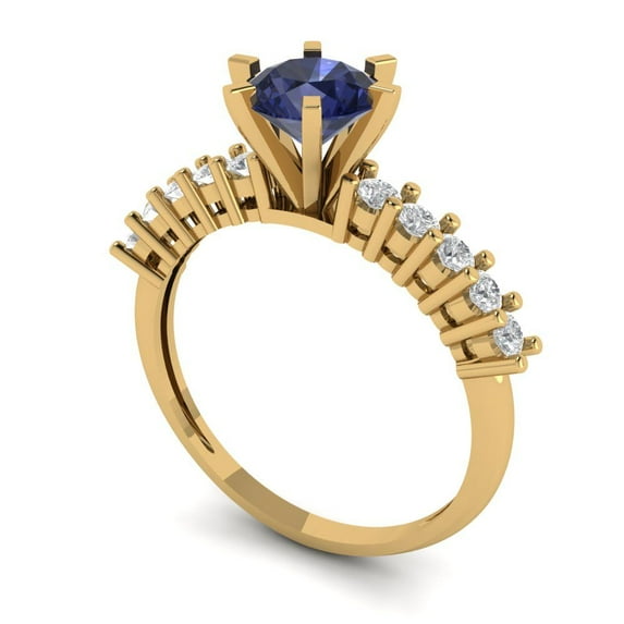 1.05ct round cut blue sapphire 18k yellow gold Bridal Wedding Engagement Promise Anniversary Ring for Women size 4.25