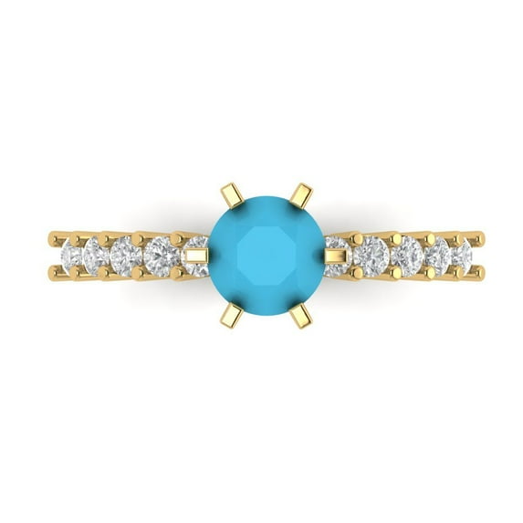 Clara Pucci 14K Yellow Gold Solid Gold Turquoise Solitaire with Accents Anniversary Ring for Women - 1.05 cttw Round Cut