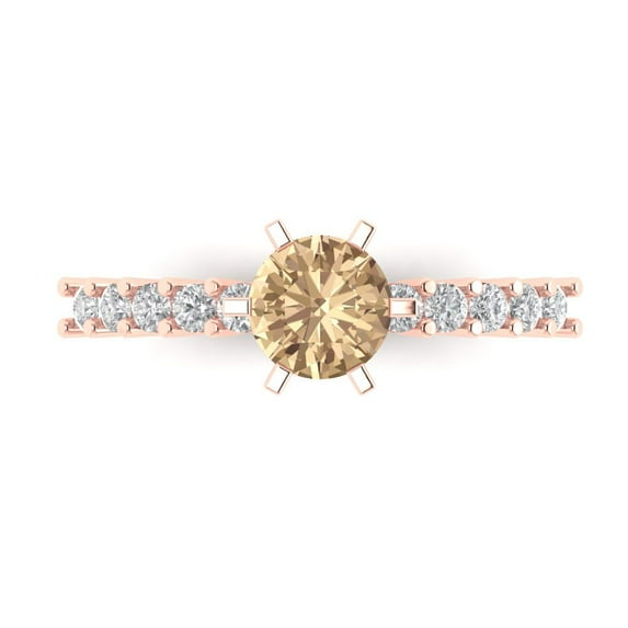 Clara Pucci 14K Rose Gold Solid Gold YellowMoissanite Solitaire with Accents Anniversary Ring for Women - 1.05 cttw Round Cut