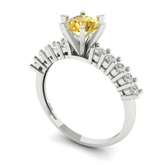 1.05ct round cut yellow moissanite 18k white gold Bridal Wedding Engagement Promise Anniversary Ring for Women size 10.5