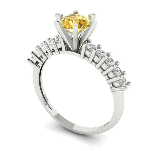 1.05ct round cut yellow natural citrine 18k white gold Bridal Wedding Engagement Promise Anniversary Ring for Women size 10.25