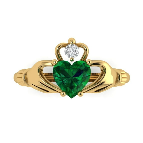 Claddagh Engagement Ring for Women - 1.06ct Simulated Emerald in 14K Yellow Gold Promise Ring